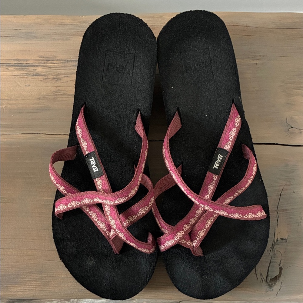 Teva Black Sandals with Pink Patterned Straps